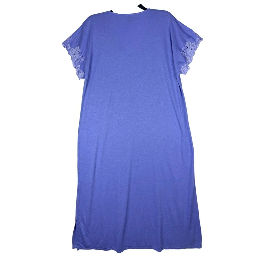 Natori Iris Blue Modal Lace Trim Maxi Nightgown Sleep Dress M73084 Large NWT